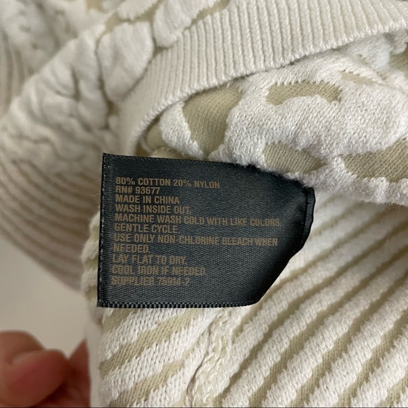 Worthington | Cream Geometric Animal Print Brocade Cotton Long Sleeve Crew - Picture 5 of 9